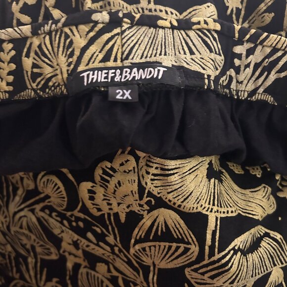 🔥SOLD🔥Thief and Bandit Gold Black Shroomed Maxi Skirt Women Pockets Mushrooms - Picture 6 of 8